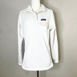 Patagonia Polartec White Fleece Pullover Snap T Jacket Women's Size Large